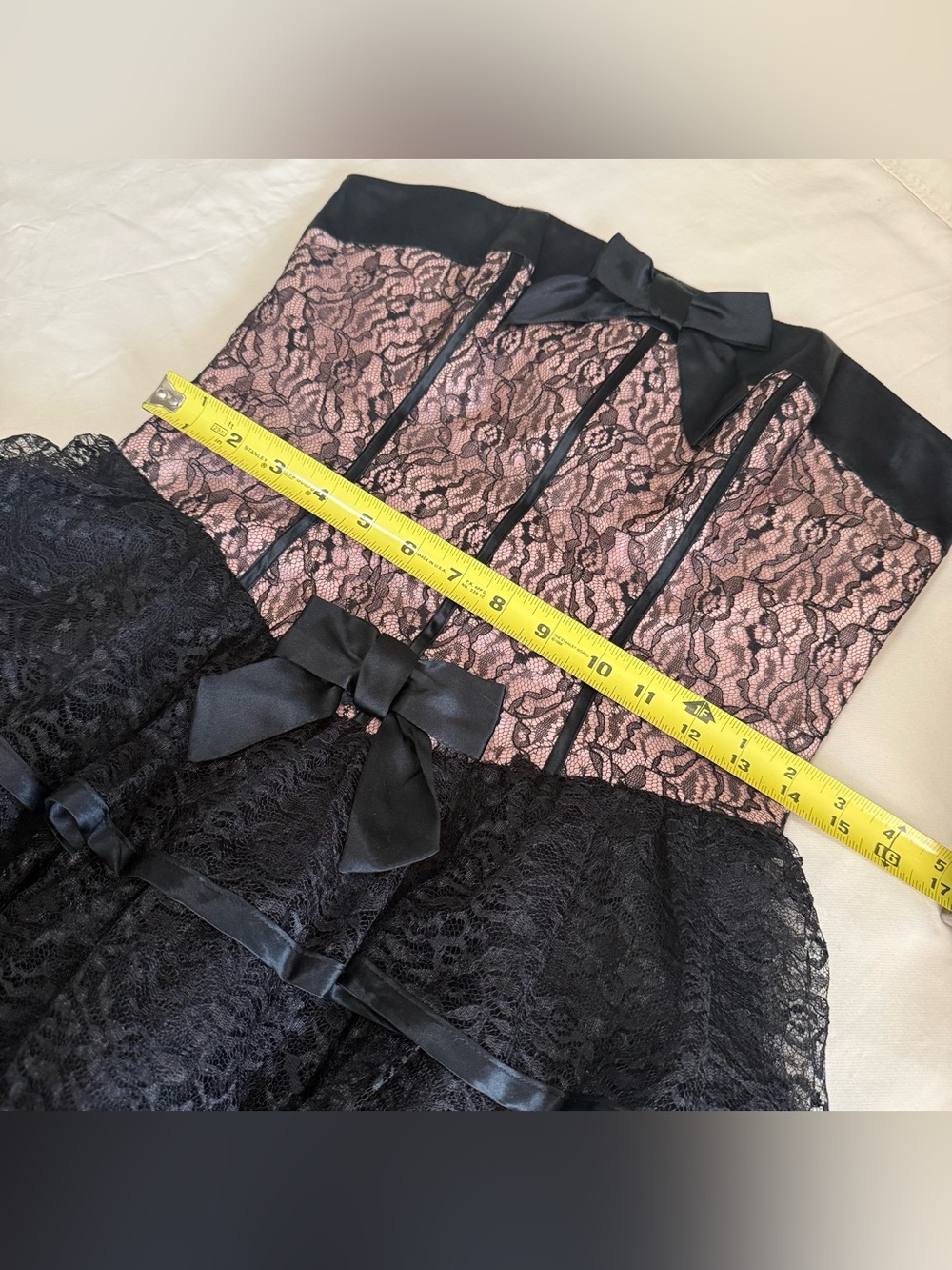 Betsey Johnson Vintage Lace Strapless Peplum Bow Mini Dress Corset Bustier Sz8 - Picture 6 of 10